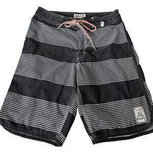 3rd & Army Mens Black & White Stripe Tie Waist Back Button Pocket Board Short 30